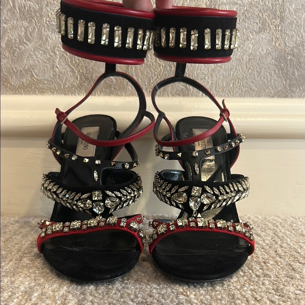 Valentino Black and Red Women's Heels with Rhinestones throughout Size 40